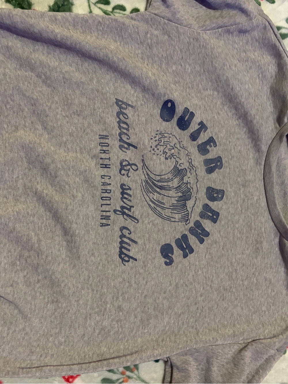 SHEIN Gray Heather Graphic Sweatshirt with Navy Print